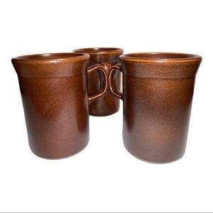 Vintage Midcentury Modern Brown-ware 3 Mugs Cups